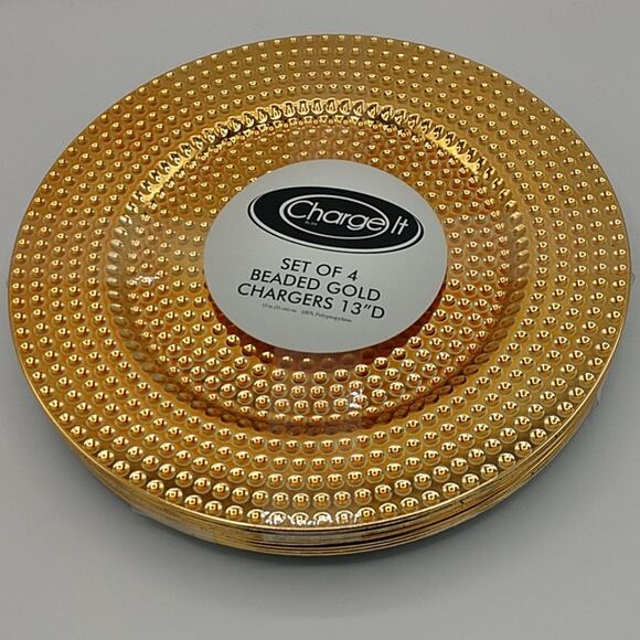 NWT 4 piece Beaded Gold Plates 13" - Picture 1 of 6